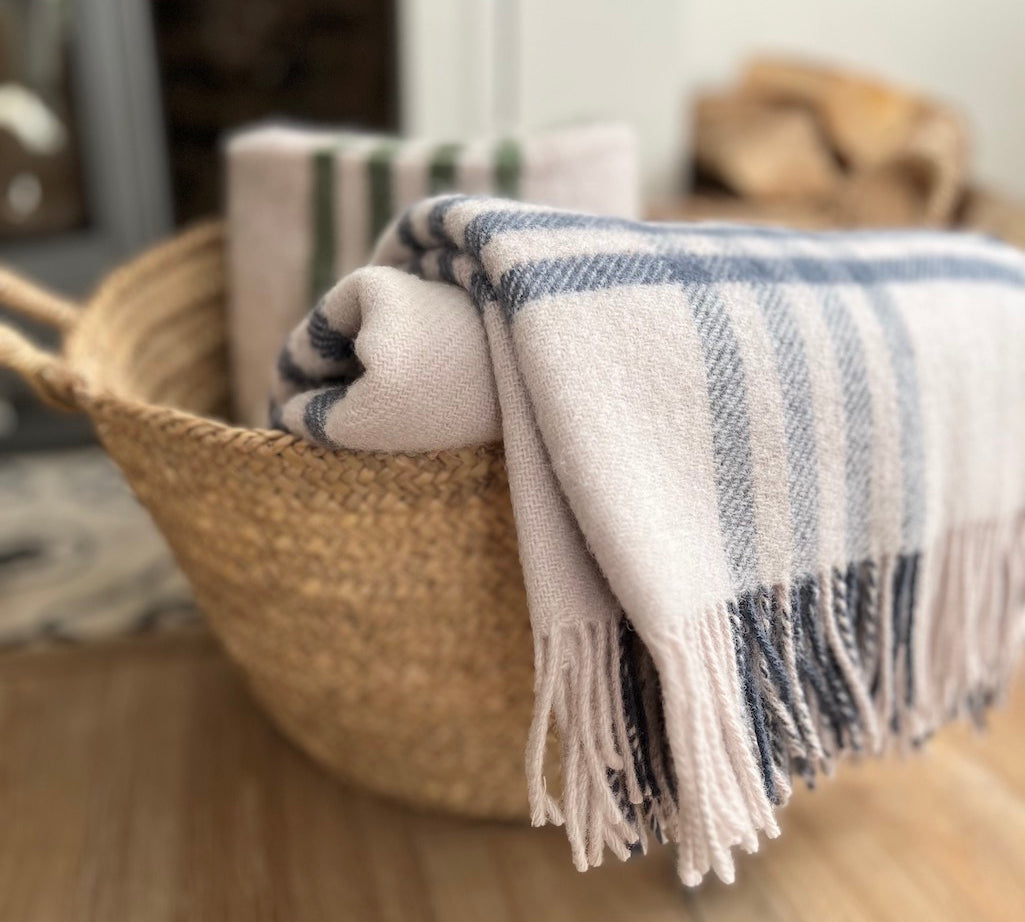 dark blue and cream check wool blanket by Tweedmill 