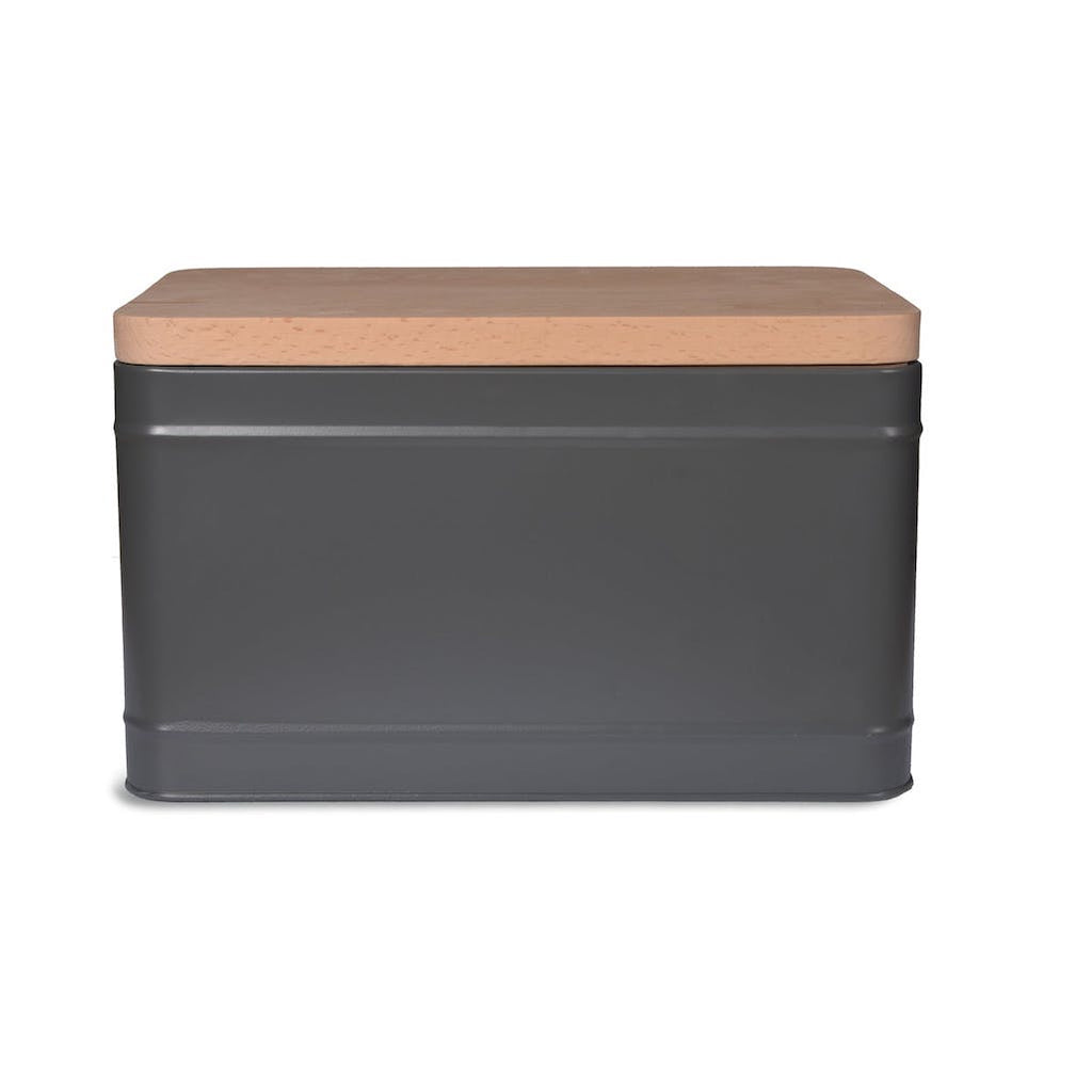 grey bread bin with wooden top 