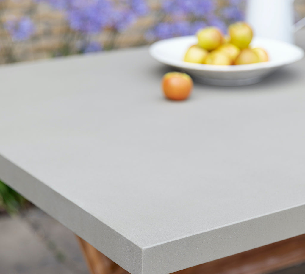 detail of table top on Burford outdoor dining table by Garden Trading 