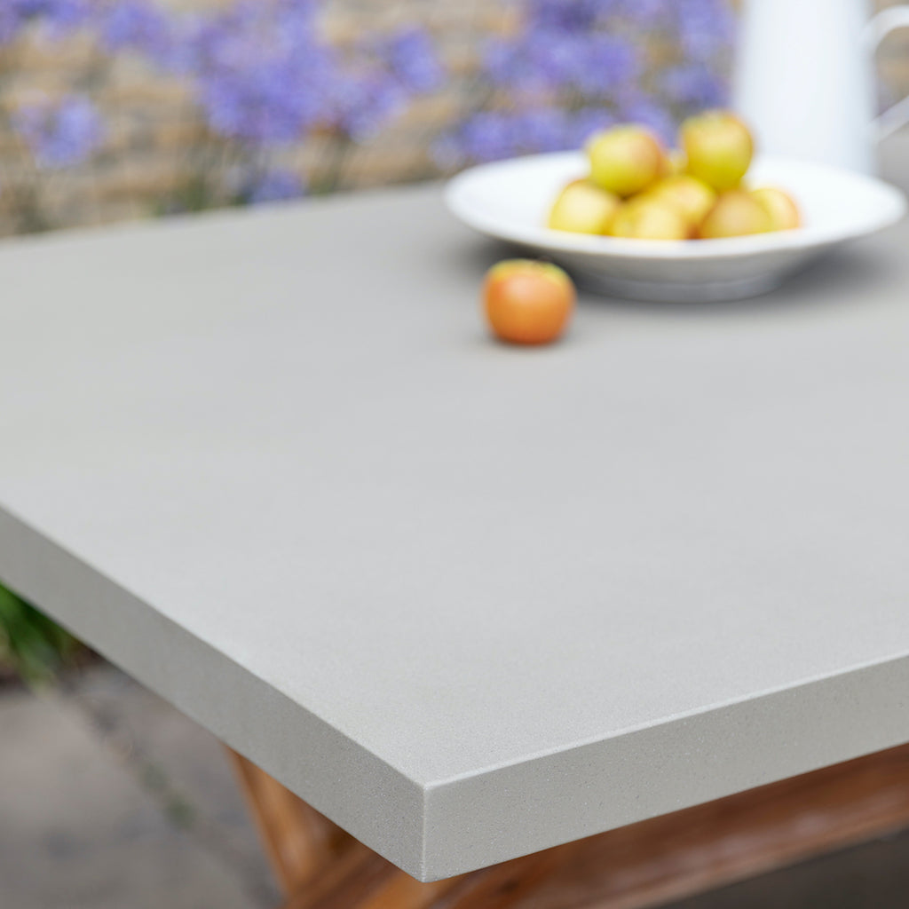 detail of table top on Burford outdoor dining table by Garden Trading 