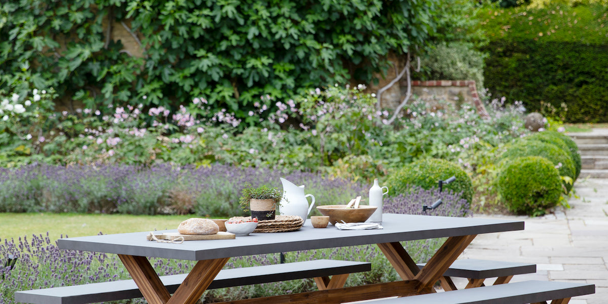 Burford outdoor dining table and bench set by Garden Trading