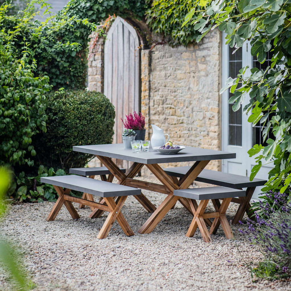 Burford dining table and bench set by Garden Trading