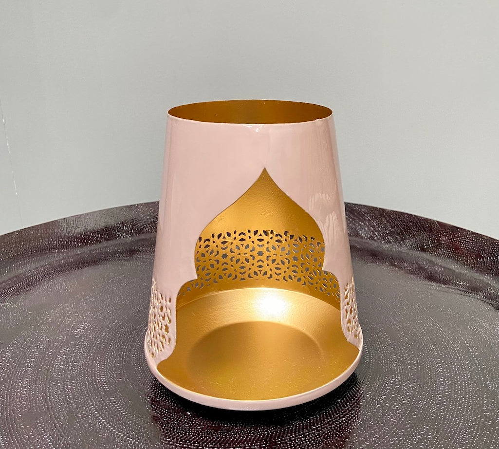 pink Moroccan style lantern with gold inside