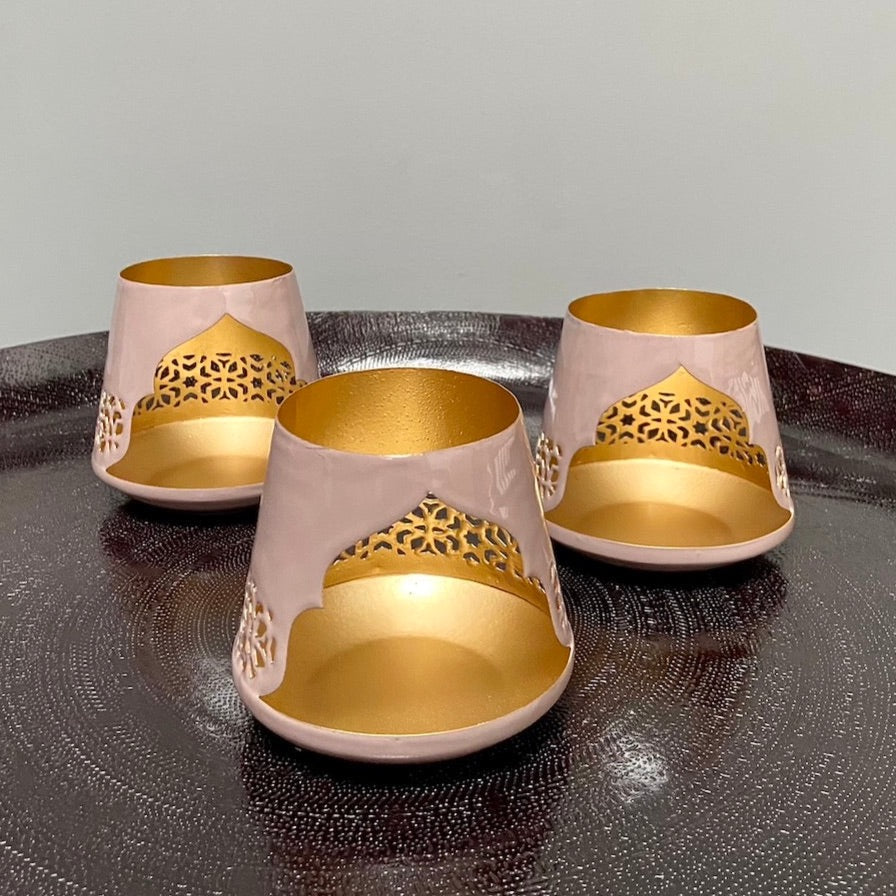 Cadiz pink Moroccan style lantern with gold inside