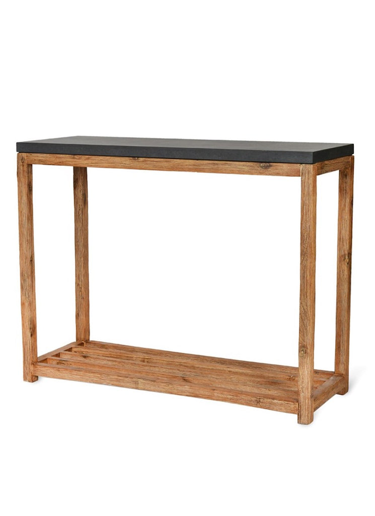 chilson console table with cement top and wooden legs 