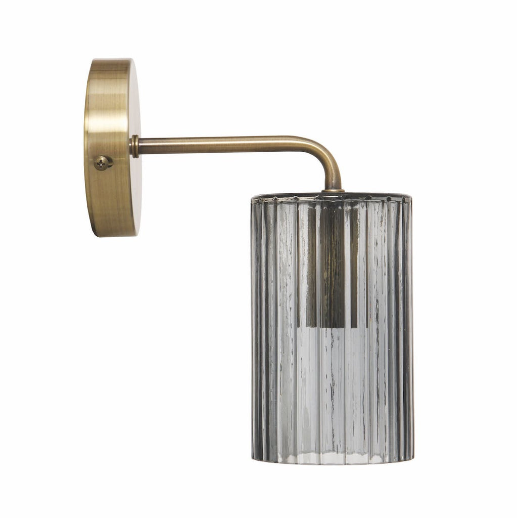 grey glass and brass wall light by Garden Trading