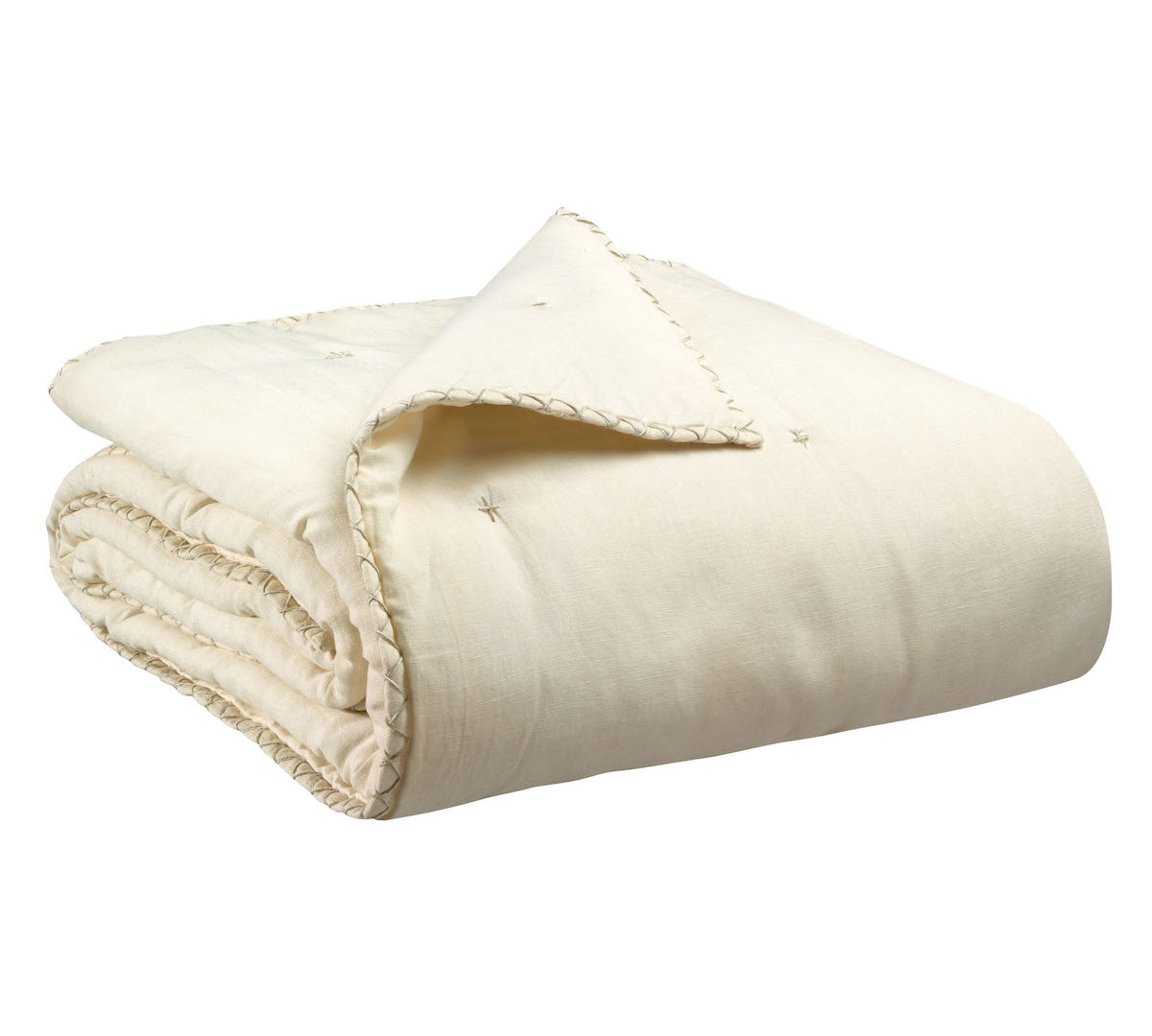 Nala quilted linen throw with embroidered edging