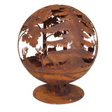 iron globe firebowl with woodland design