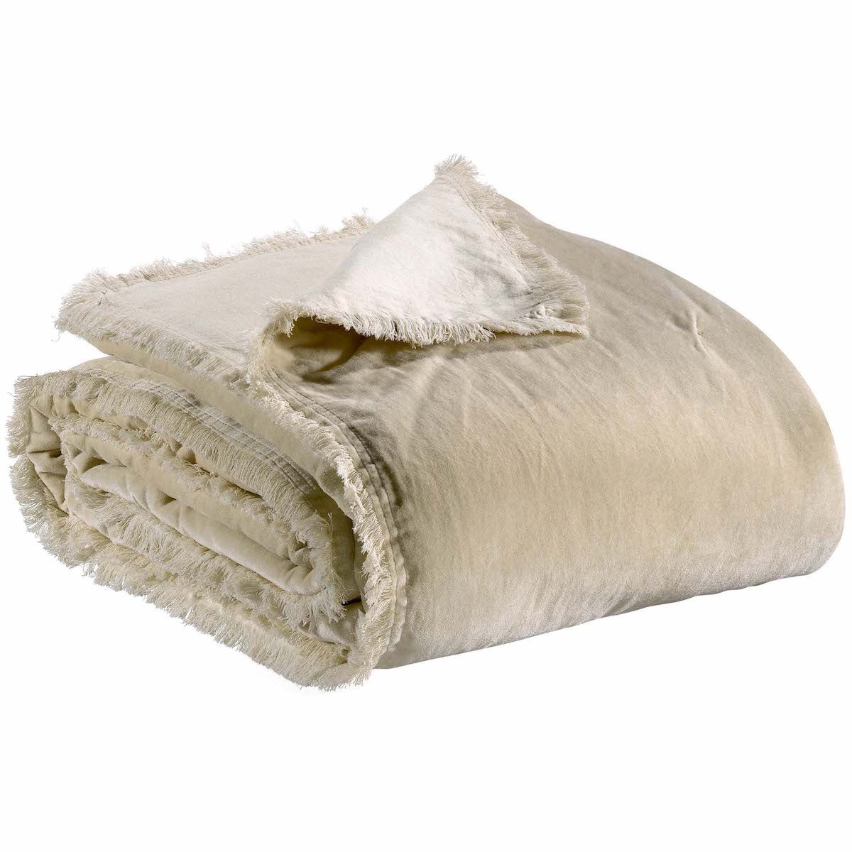 off white velvet throw by Vivaraise with fringed edge