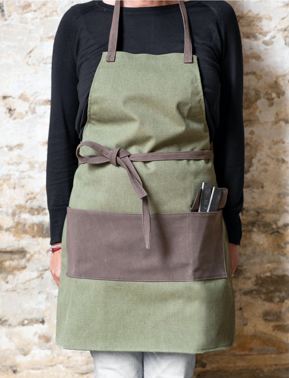 Khaki canvas garden apron