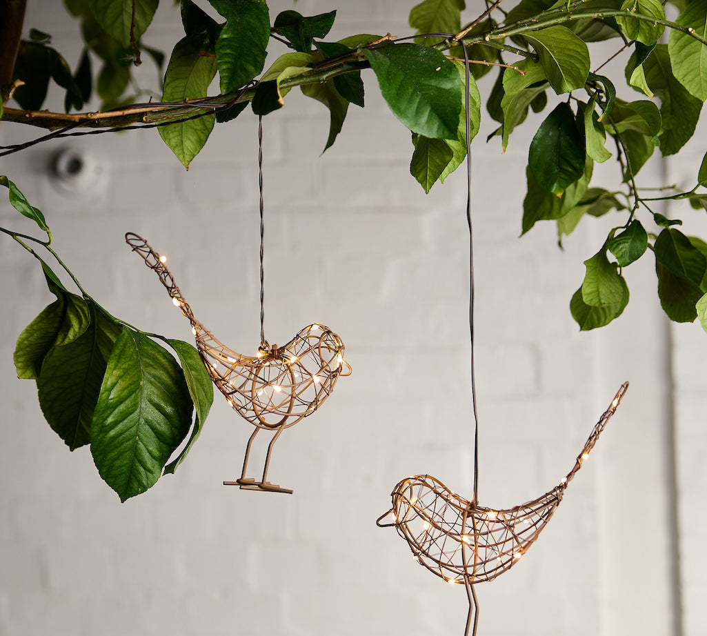 hanging copper robin light 