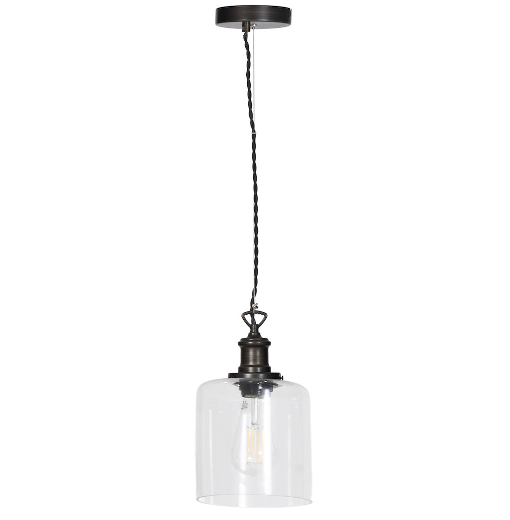 Hoxton cylinder pendant light black and glass