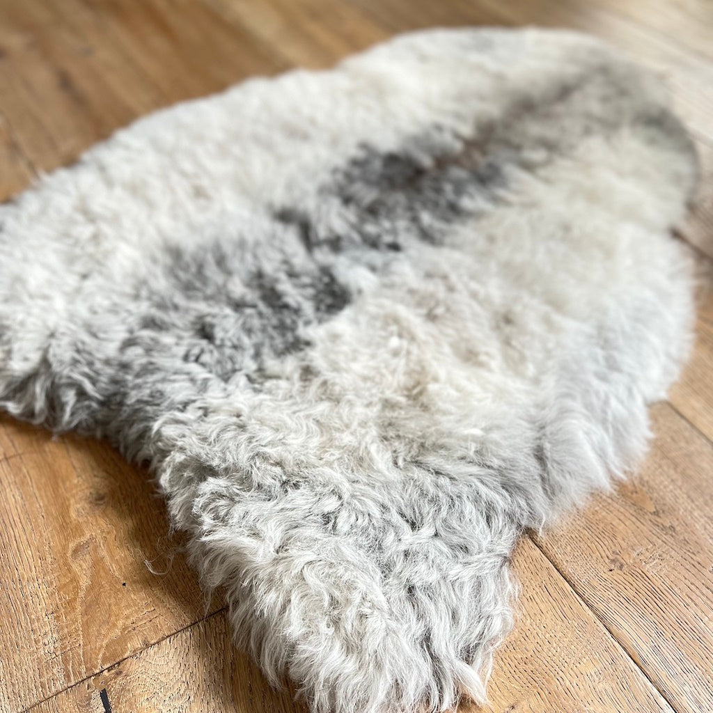  natural grey and white Icelandic sheepskin rug 