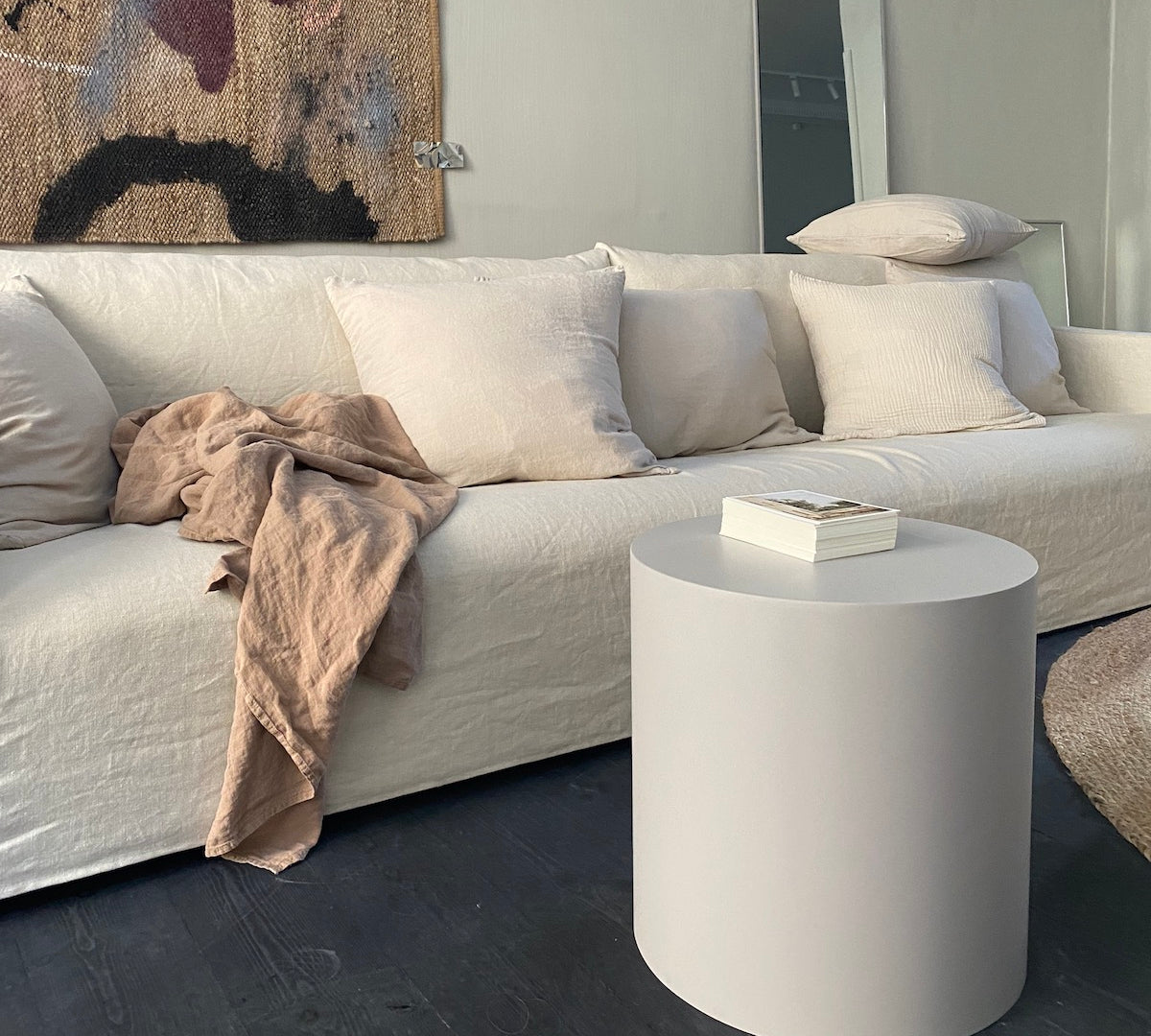 grey metal drum table by Tine K 