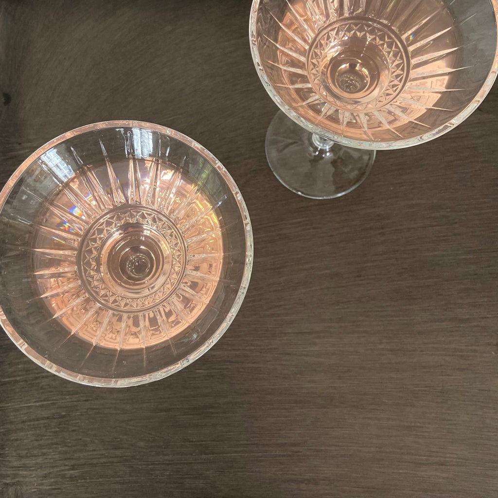 faceted detail on the vintage martini glasses set 