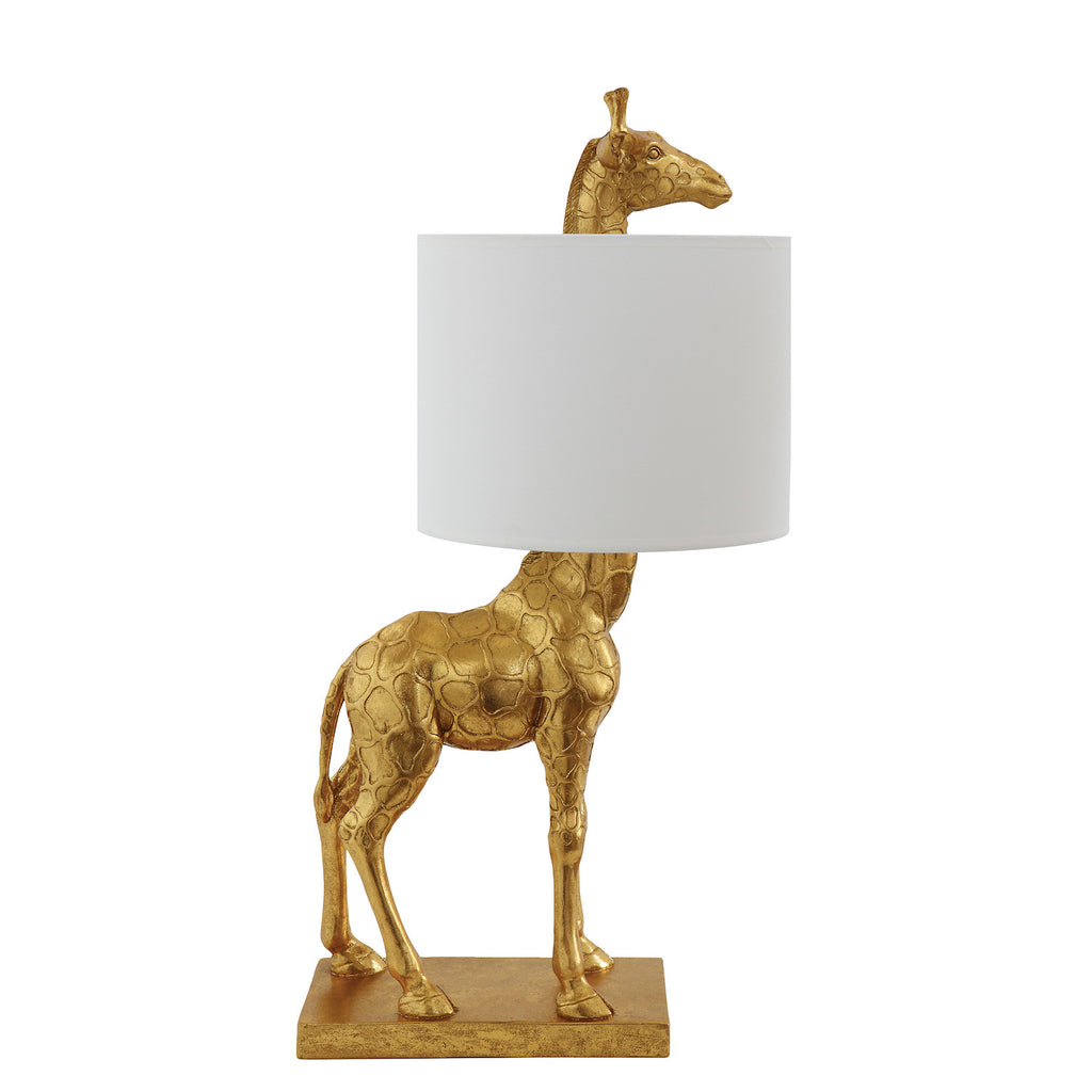 gold giraffe lamp with white shade by Bloominville 