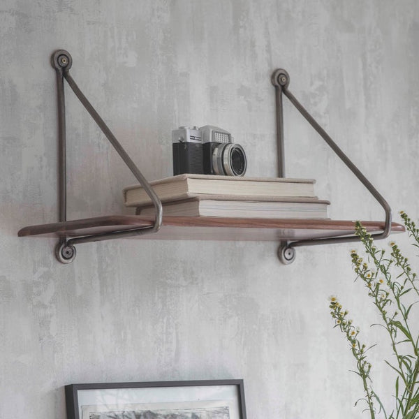 Kersoe walnut hanging shelf with steel brackets