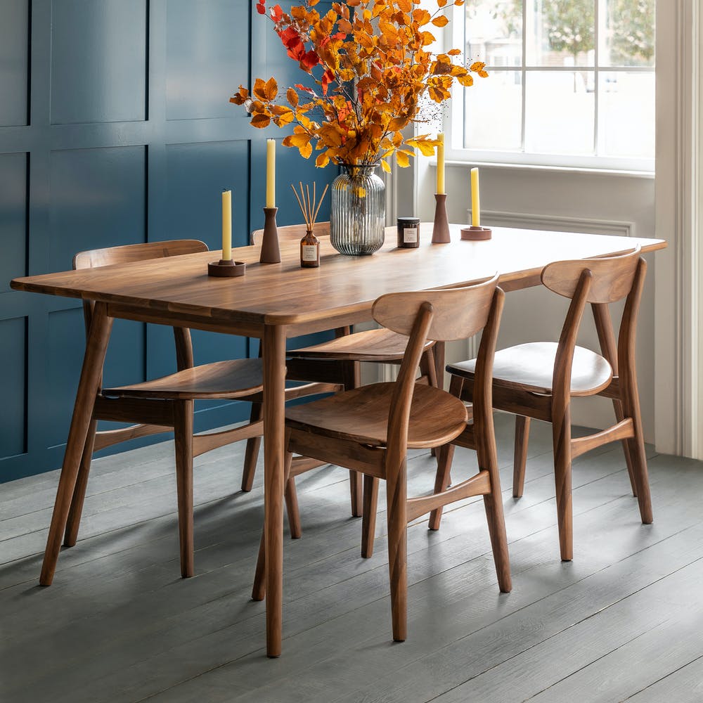 Kersoe walnut wood dining table and chairs