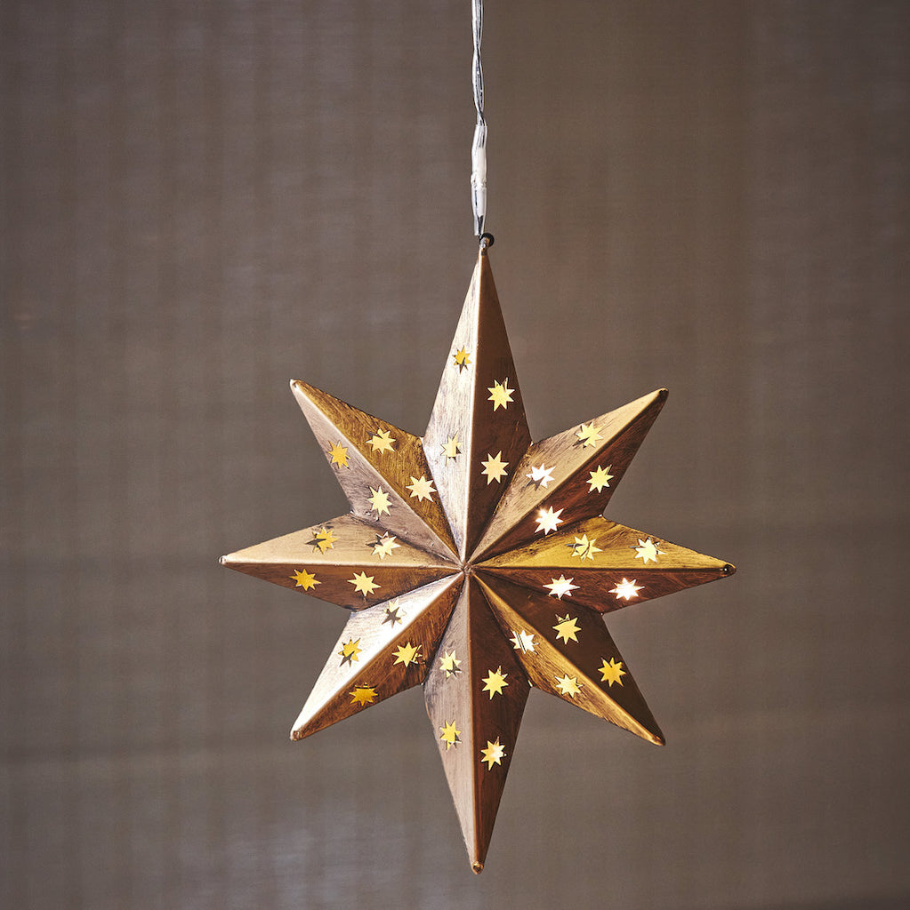 hanging gold star Christmas star light 