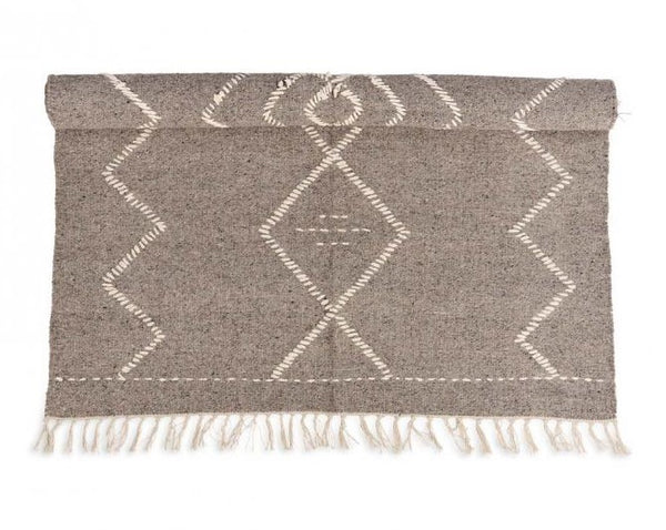 grey recycled wool rug with white pattern