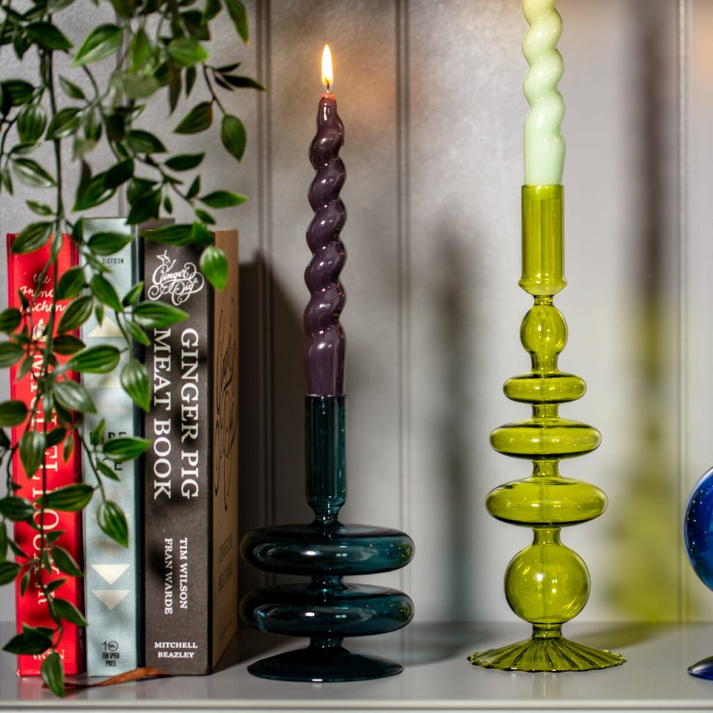 Green Glass Candlestick by Maegen