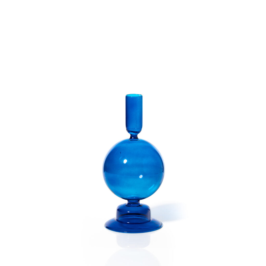 Blue glass candlestick by Maegen