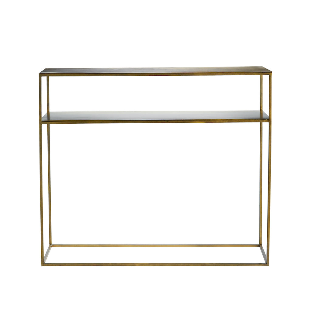 honey coloured metal console table 