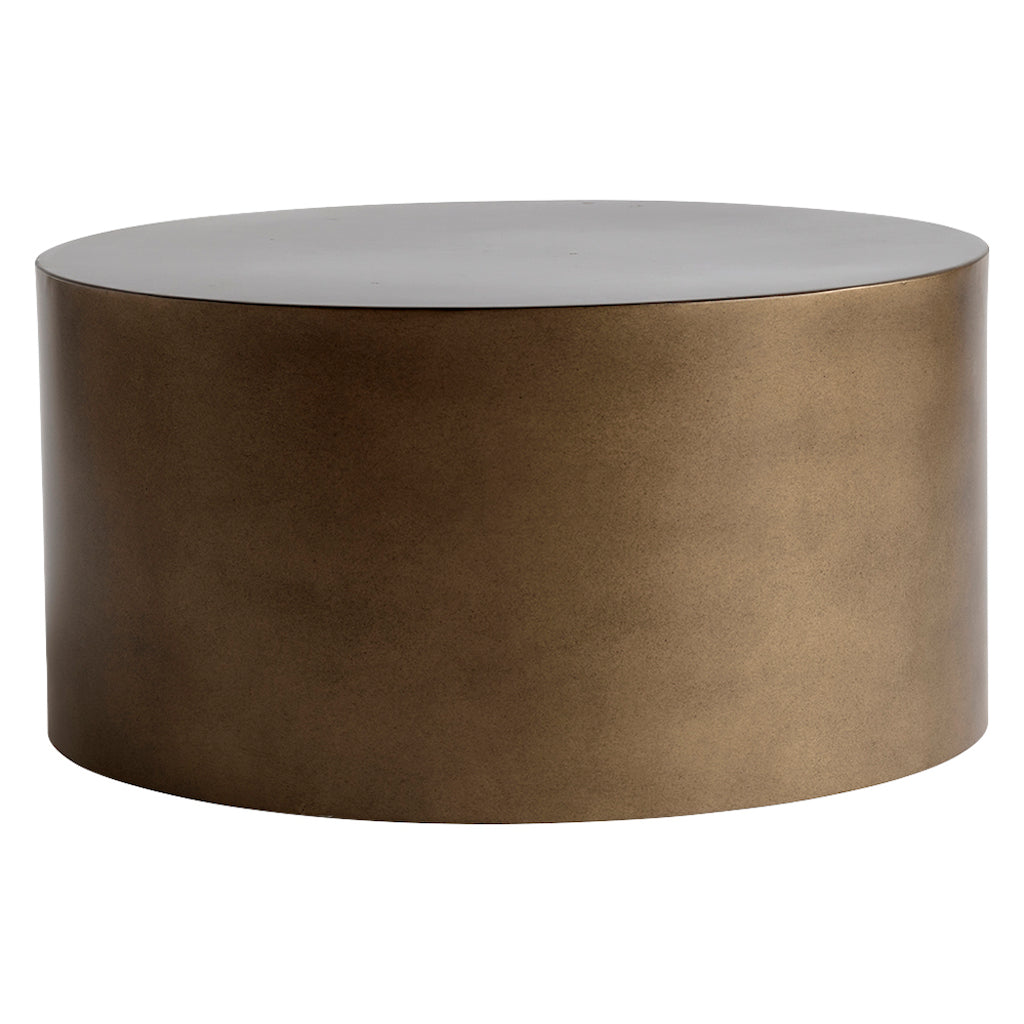 Bronze metal coffee table in a drum shape