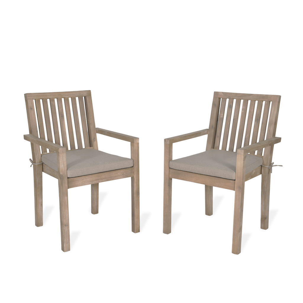 set of two wooden dining outdoor armchairs 