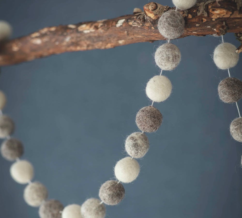 white and grey felt pompom garland