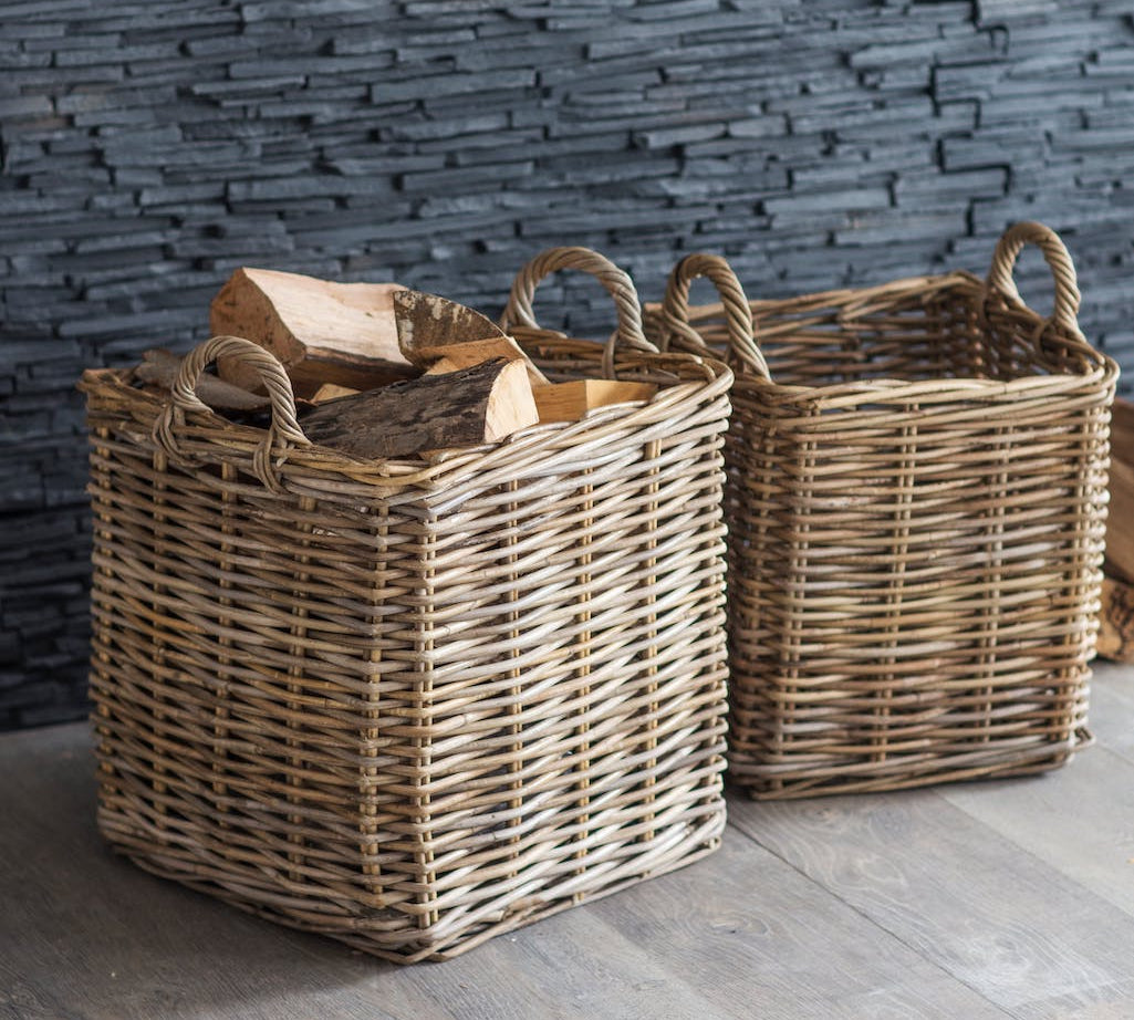 square rattan baskets in two sizes 