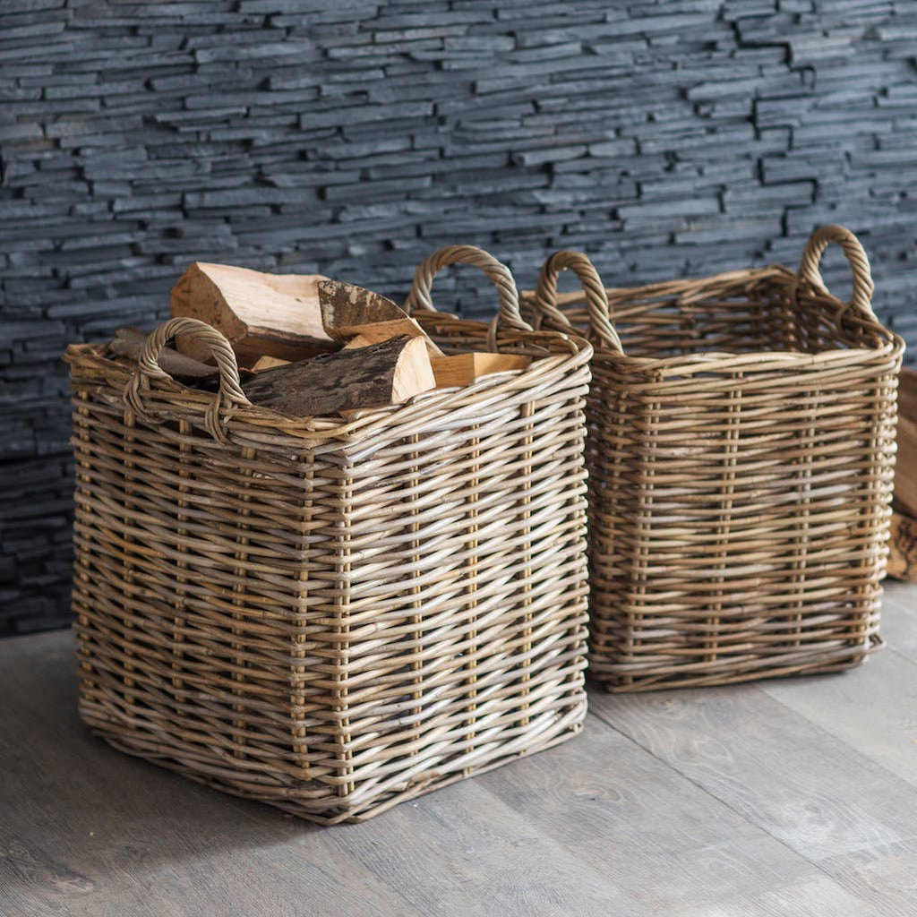 square rattan baskets in two sizes 
