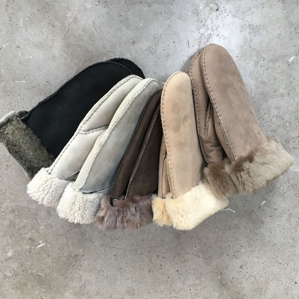 sheepskin mittens in natural shades