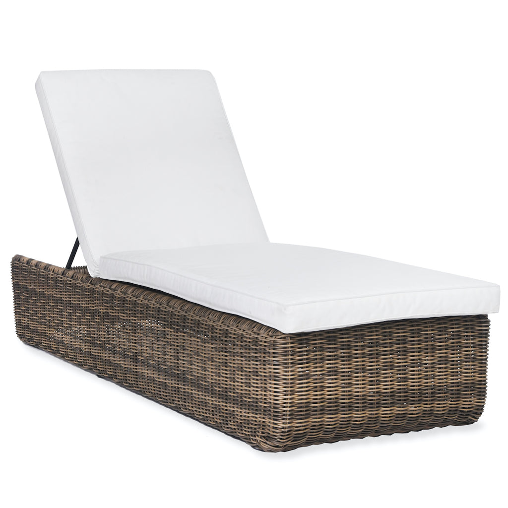 Skala PE rattan sun lounger with thick white cushion