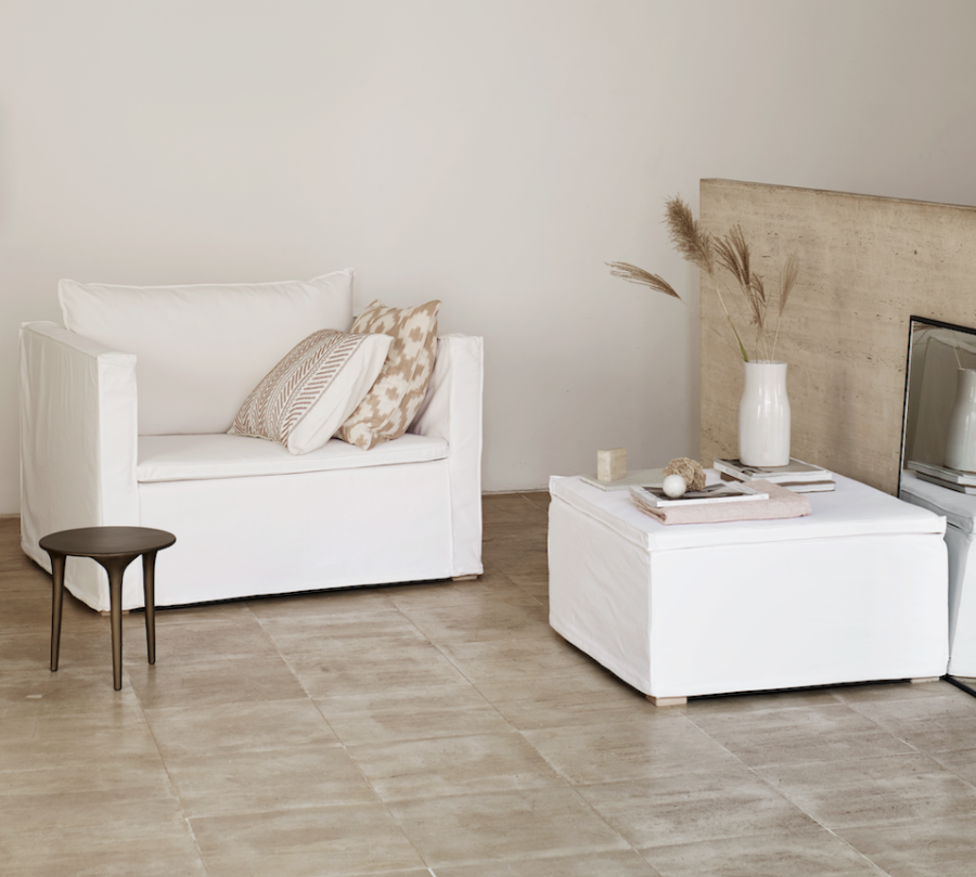 Square white pouffe