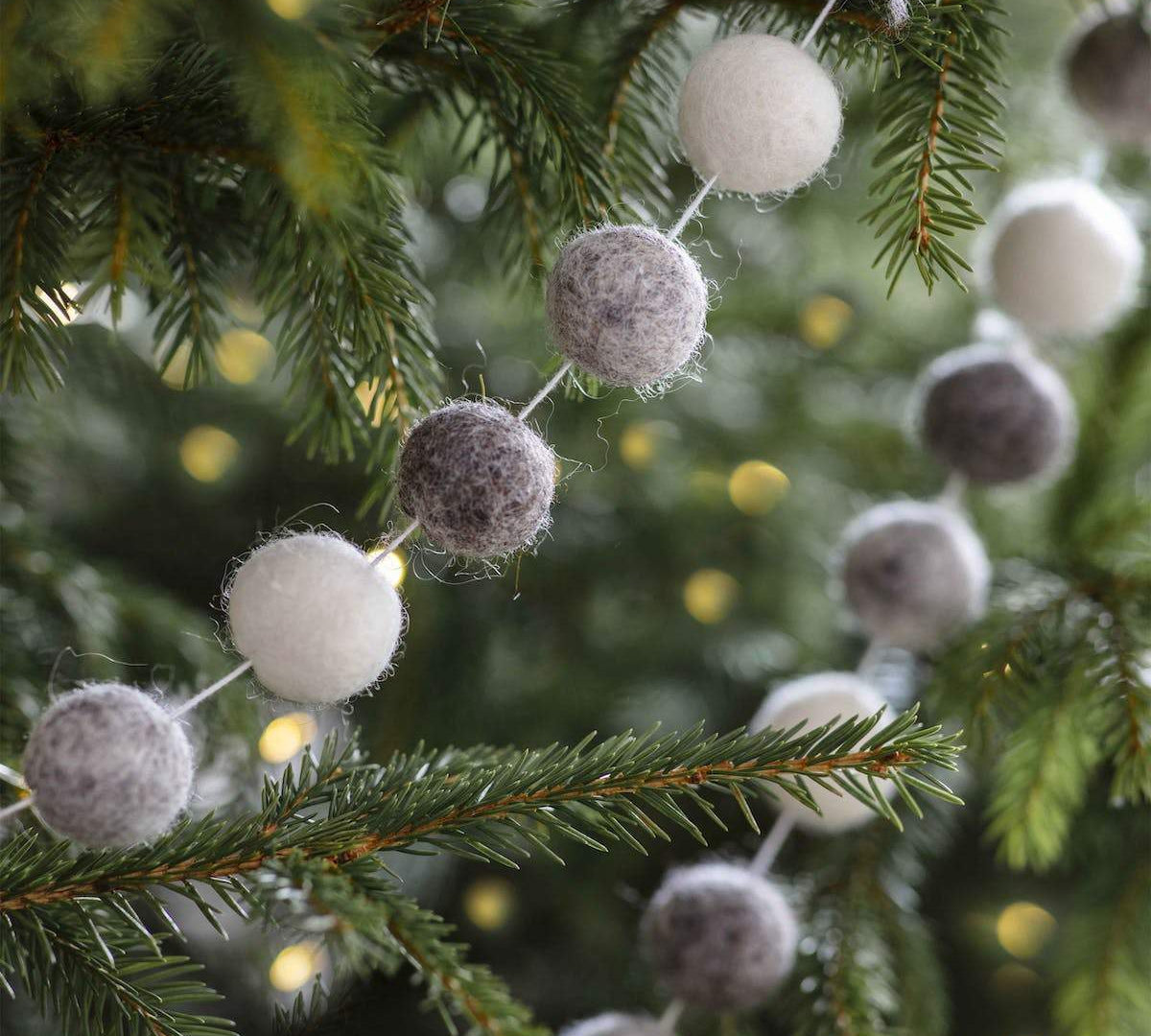 grey and white felt pom pom garland 