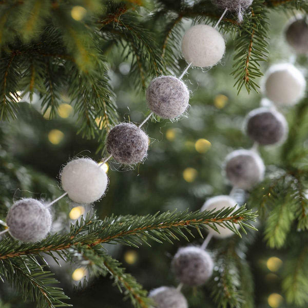 grey and white felt pom pom garland 