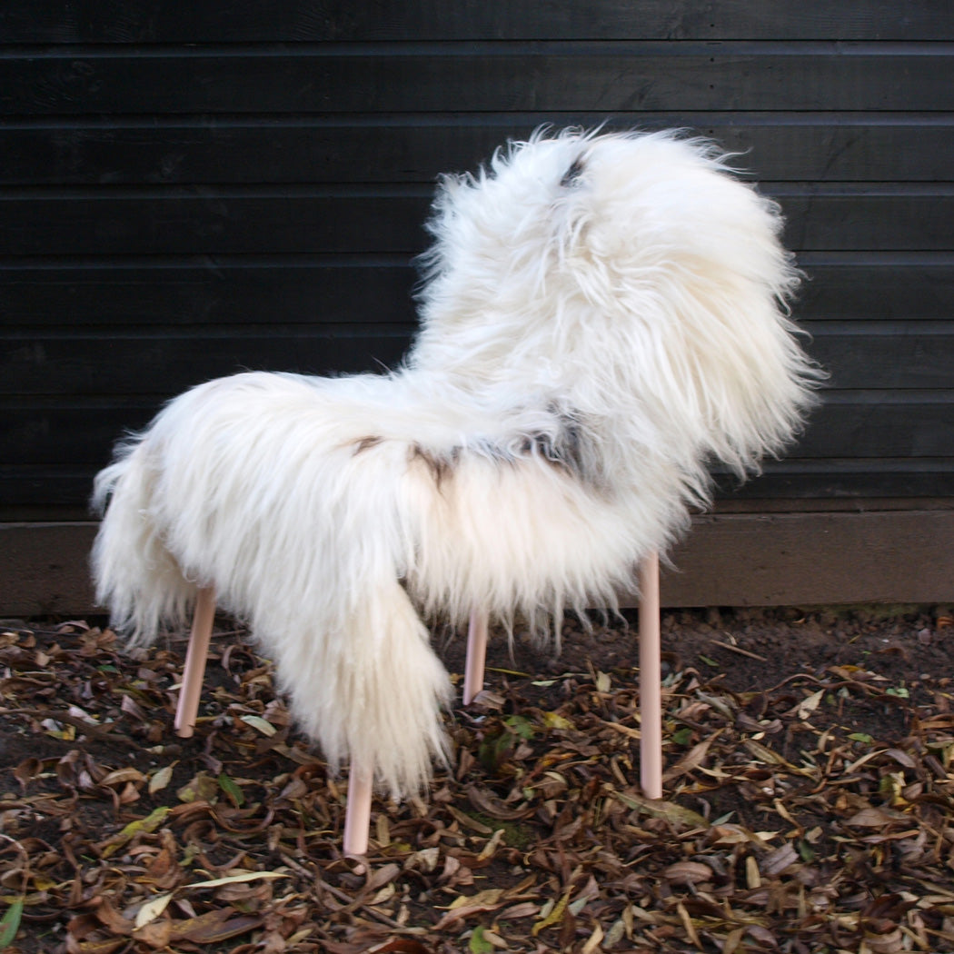 Spotted Icelandic sheepskin rug in white with black spots