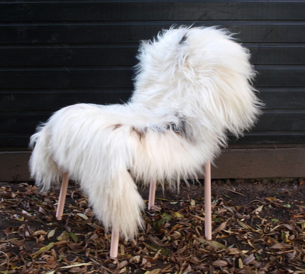 Spotted Icelandic sheepskin rug in white with black spots