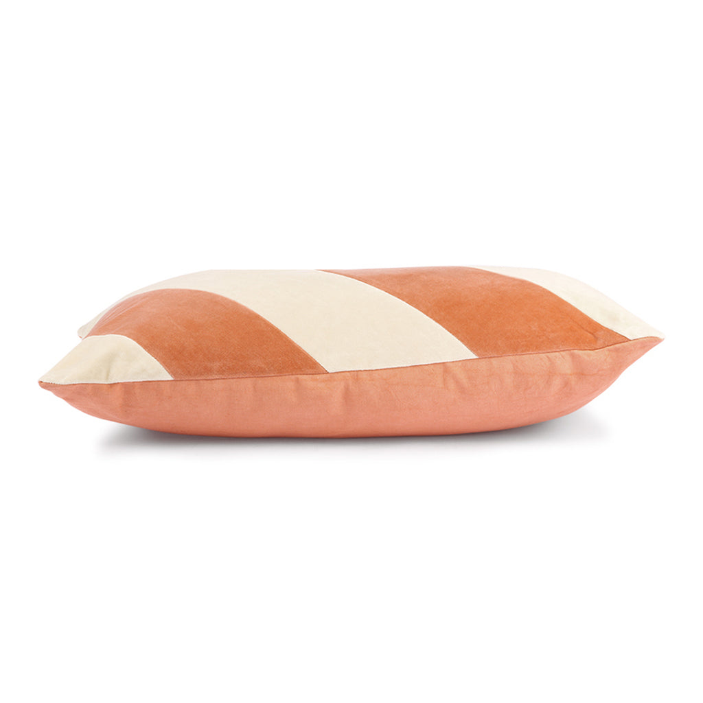 side view of Peach and cream stripe cushion by HKliving
