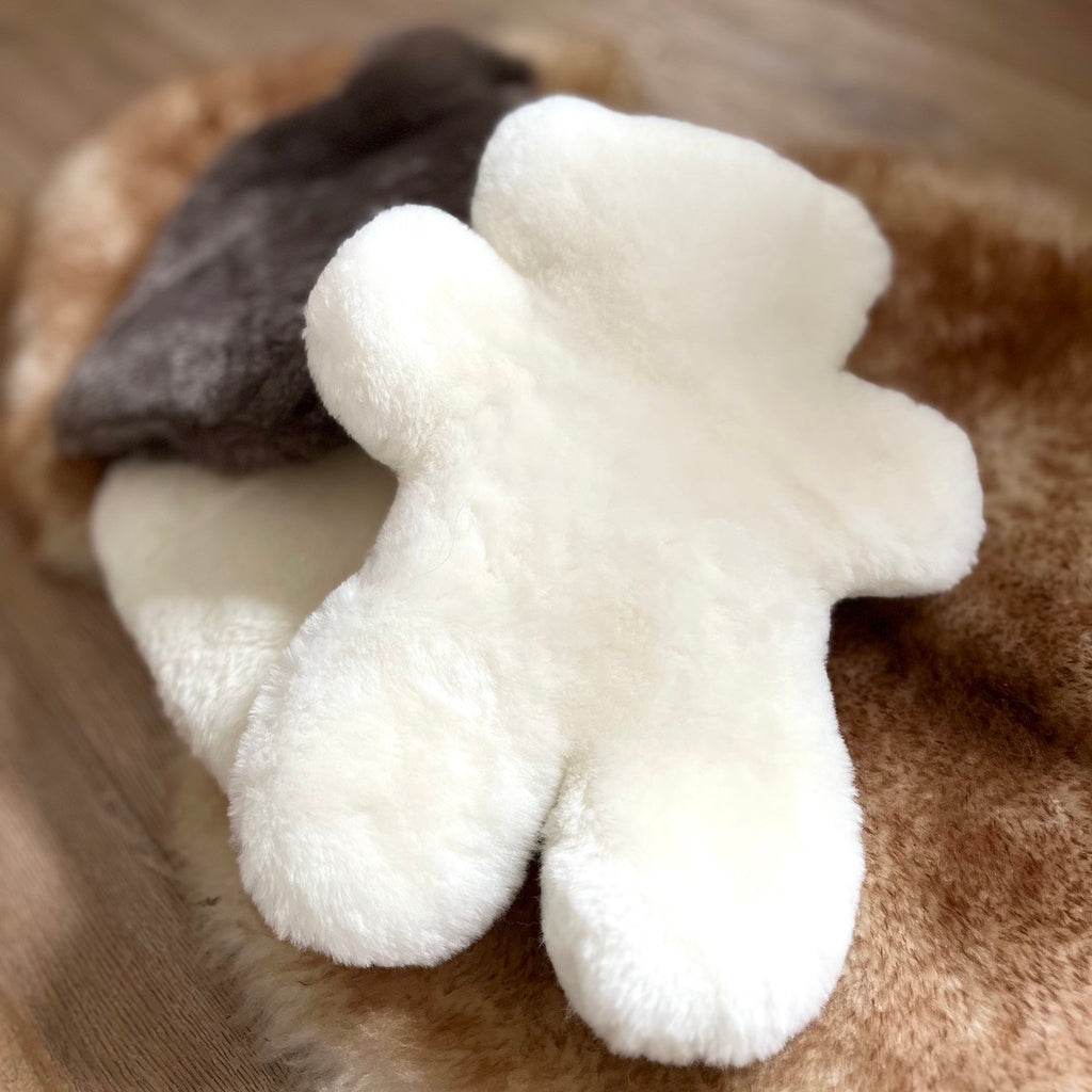 Teddy bear shaped hot water bottle in ivory sheepskin 