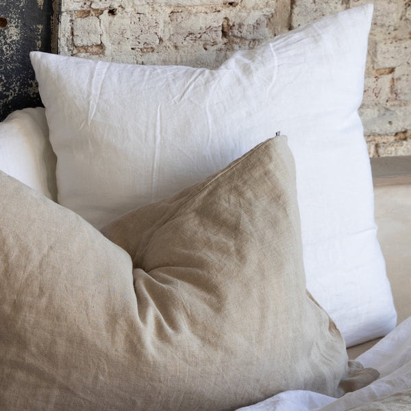 white linen cushion with natural linen cushion