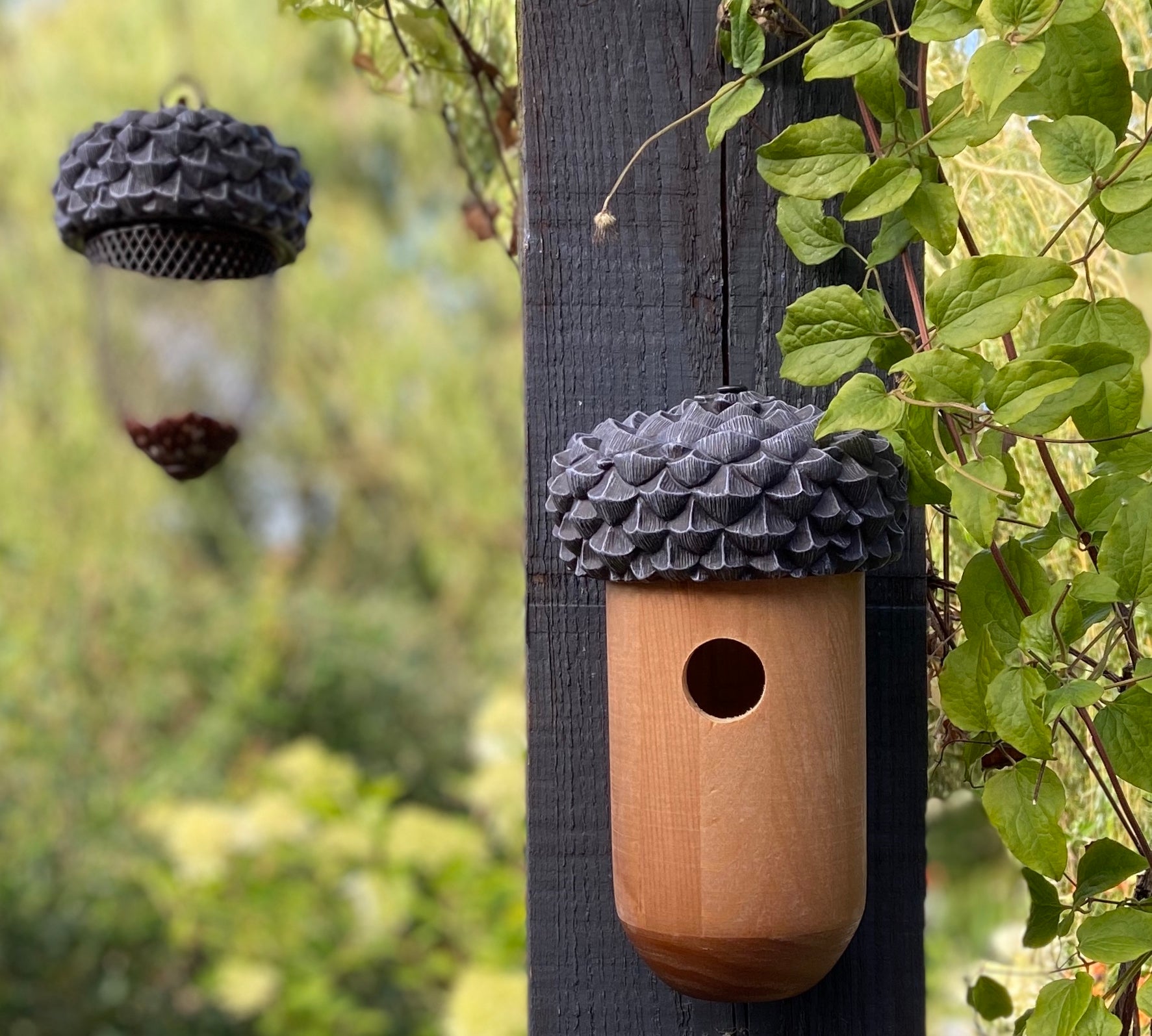 acorn shaped wooden bird house