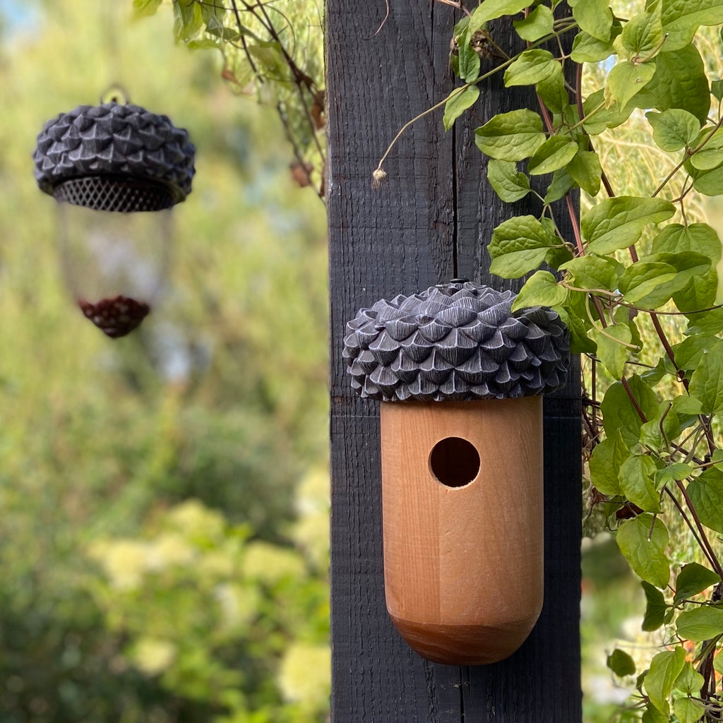 acorn shaped wooden bird house