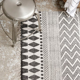 monochrome rug with geometric design
