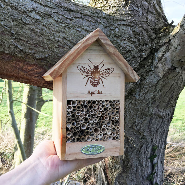 bee house in FSC wood with wooden tubes