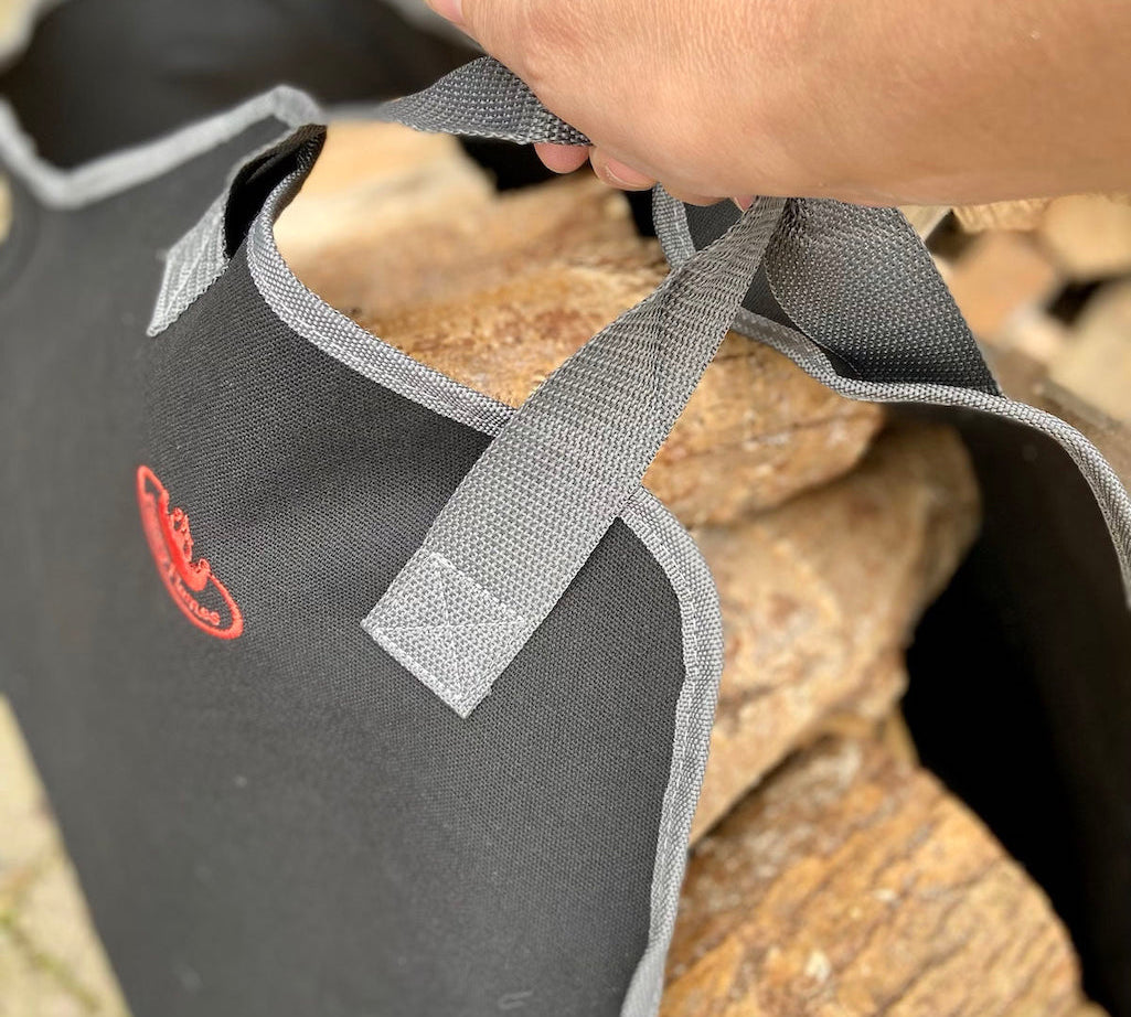 detail of handle on black log carrier