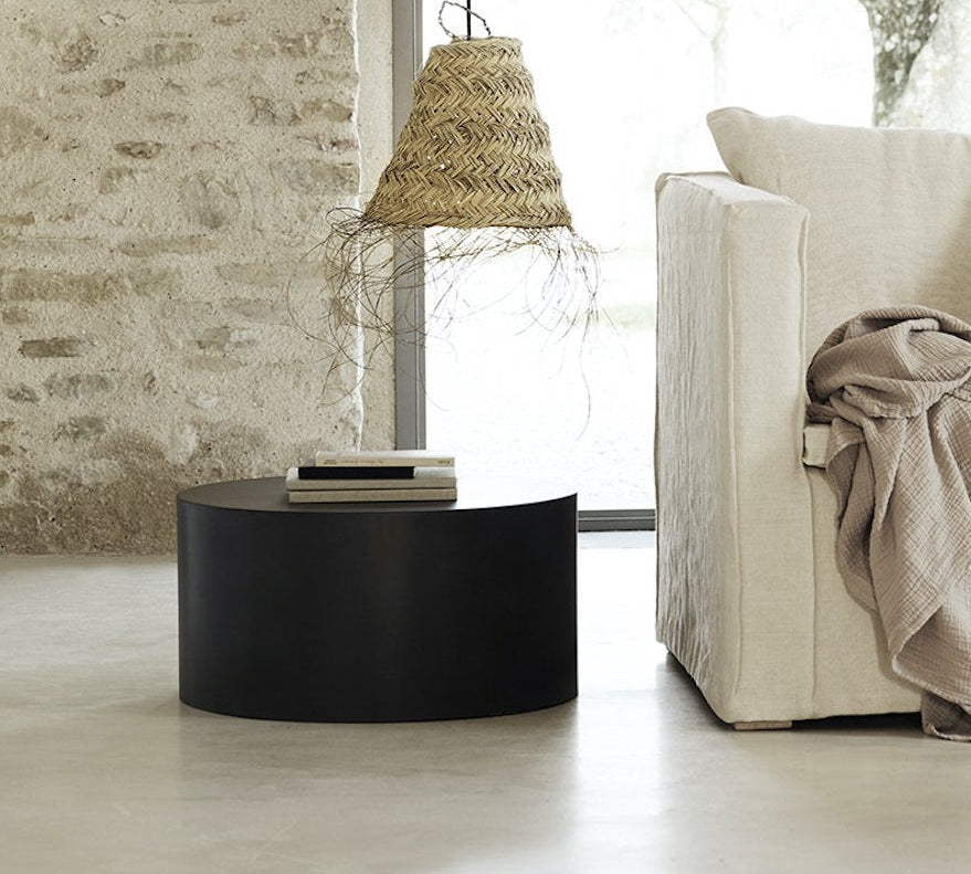 black drum shaped coffee table