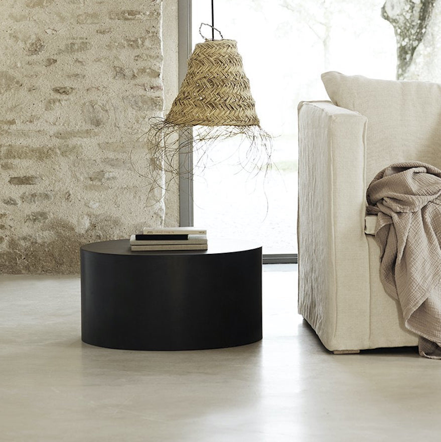 black drum shaped coffee table