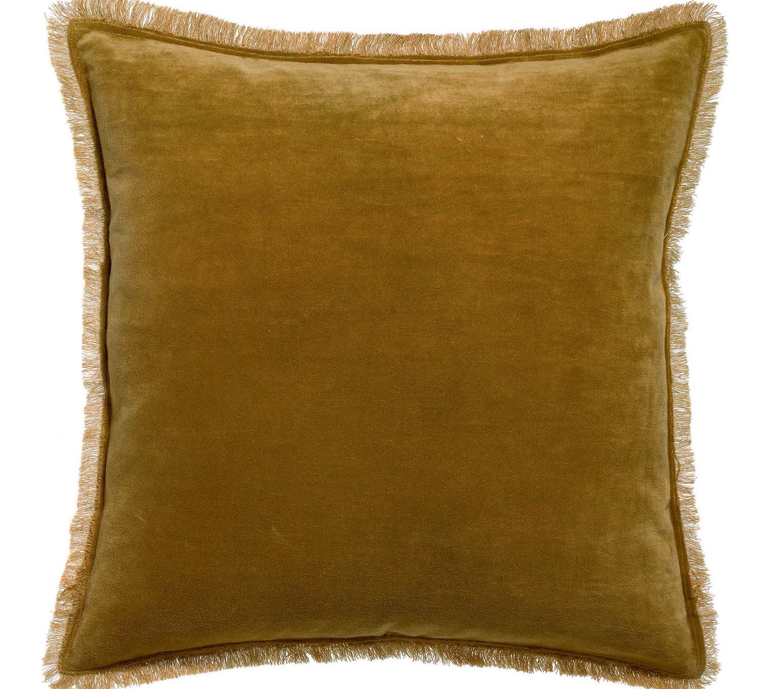 bronze velvet cushion with fringe edge